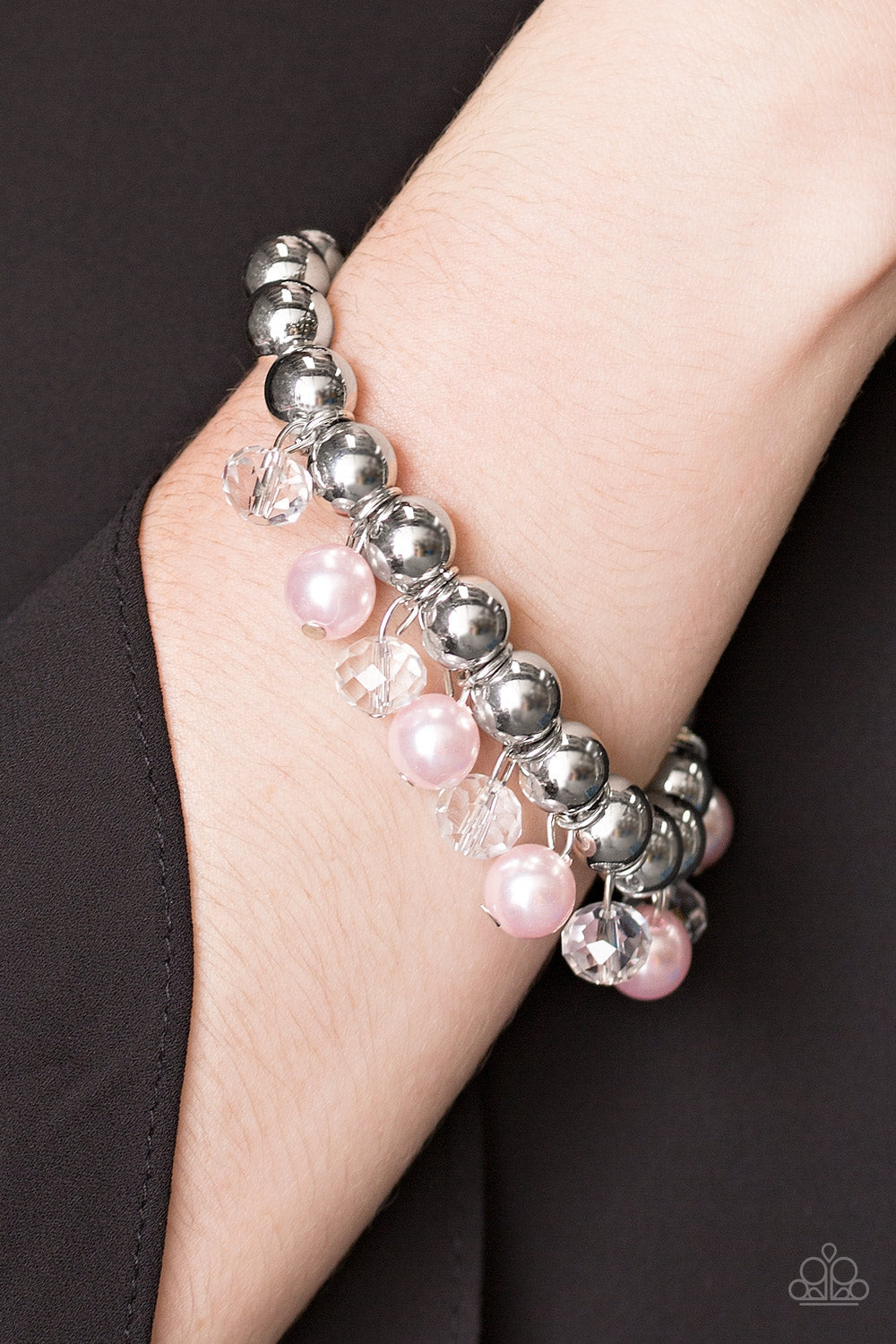 Paparazzi Once In A Millennium - Pink Pearls - Silver Stretchy Bracelet - $5 Jewelry With Ashley Swint