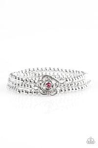 Paparazzi Perennial Princess - Pink Rhinestones - Silver Rose - Set of 3 Bracelets - $5 Jewelry With Ashley Swint