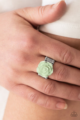Paparazzi PRIMROSE and Proper - Green - Rose Blooms - Silver Ring - $5 Jewelry With Ashley Swint
