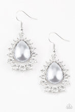 Load image into Gallery viewer, Paparazzi Regal Renewal - Silver - Pearly Teardrop Center - White Rhinestones - Earrings - $5 Jewelry With Ashley Swint