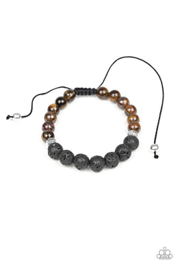 Paparazzi Relaxation - Brown - Tiger's Eye - Lava Rock - Sliding Knot Bracelet - $5 Jewelry With Ashley Swint