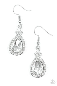 Paparazzi Self-Made Millionaire - White Teardrop Gem - Rhinestones Silver Earrings - $5 Jewelry With Ashley Swint