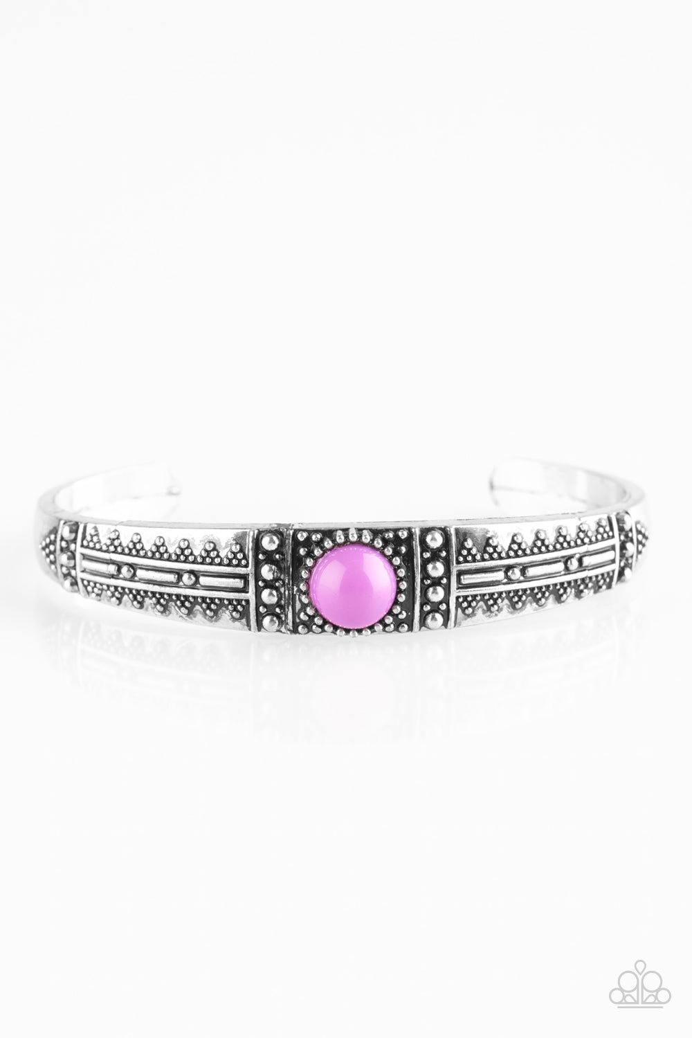 Paparazzi Singing Sahara - Purple Bead - Silver Cuff Bracelet - $5 Jewelry With Ashley Swint