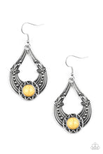 Load image into Gallery viewer, Paparazzi Sol Sonata - Yellow Stone - Silver Studded Sunburst - Earrings - $5 Jewelry With Ashley Swint
