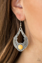 Load image into Gallery viewer, Paparazzi Sol Sonata - Yellow Stone - Silver Studded Sunburst - Earrings - $5 Jewelry With Ashley Swint
