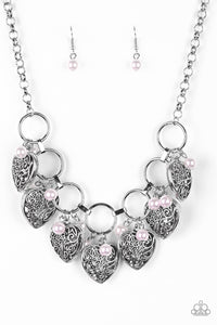 Paparazzi Very Valentine - Pink Pearls - Silver Hearts Necklace & Earrings - $5 Jewelry with Ashley Swint