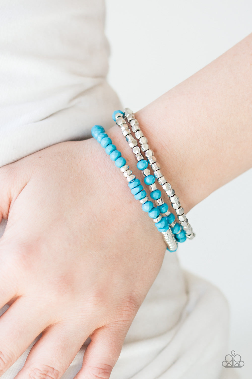 Paparazzi Very Vivacious - Blue - and Silver Beads - Set of 3 Bracelets - $5 Jewelry With Ashley Swint