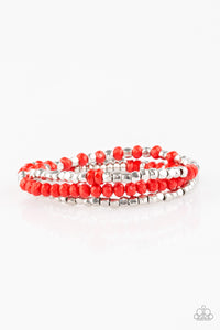 Paparazzi Very Vivacious - Red - and Silver Beads - Set of 3 Bracelets - $5 Jewelry With Ashley Swint
