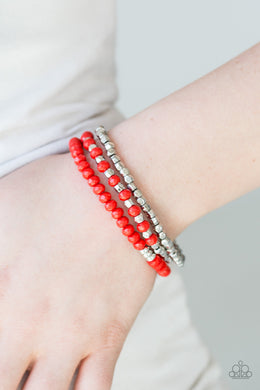 Paparazzi Very Vivacious - Red - and Silver Beads - Set of 3 Bracelets - $5 Jewelry With Ashley Swint