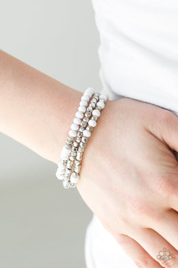 Paparazzi Very Vivacious - White - and Silver Beads - Set of 3 Bracelets - $5 Jewelry With Ashley Swint