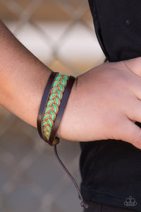 Paparazzi Wander Often - Green - Twine Weave - Brown Leather Sliding Knot Bracelet - $5 Jewelry With Ashley Swint