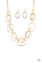 Load image into Gallery viewer, Paparazzi Bend OVAL Backwards - Gold - Hammered and Textured Oval Hoops - Necklace and matching Earrings - $5 Jewelry with Ashley Swint