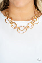 Load image into Gallery viewer, Paparazzi Bend OVAL Backwards - Gold - Hammered and Textured Oval Hoops - Necklace and matching Earrings - $5 Jewelry with Ashley Swint