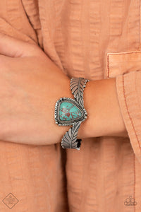 PRE-ORDER - Paparazzi Desert Roost - Blue Turquoise Stone - Hinged Bracelet - $5 Jewelry with Ashley Swint