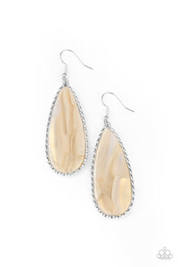 Paparazzi Ethereal Eloquence - White - Shell Faux Marble - Teardrop Earrings - $5 Jewelry with Ashley Swint