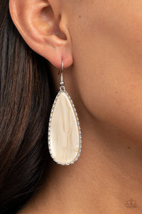 Paparazzi Ethereal Eloquence - White - Shell Faux Marble - Teardrop Earrings - $5 Jewelry with Ashley Swint