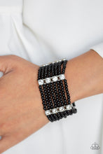 Load image into Gallery viewer, Paparazzi Get In Line - Black Beads - White Rhinestones - Stretchy Band Bracelet - $5 Jewelry With Ashley Swint