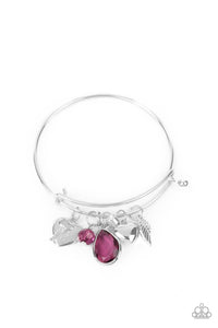 Paparazzi Heart of BOLD - Purple - Silver Wing, Heart, Key & Locket Charms - White Rhinestones - Bracelet - $5 Jewelry with Ashley Swint