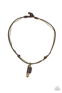 Paparazzi Magic Bullet - Brass - Beaded Chain / Brown Cording - Leather Bullet Pendant - Necklace - $5 Jewelry with Ashley Swint