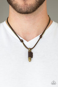 Paparazzi Magic Bullet - Brass - Beaded Chain / Brown Cording - Leather Bullet Pendant - Necklace - $5 Jewelry with Ashley Swint