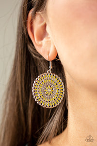 Paparazzi PINWHEEL and Deal - Yellow - White Rhinestones - Earrings - $5 Jewelry with Ashley Swint