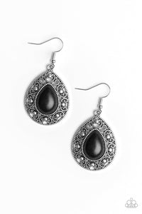 Paparazzi Stone Story - Black - Silver Teardrop - Earrings - $5 Jewelry With Ashley Swint