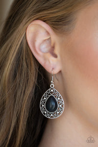 Paparazzi Stone Story - Black - Silver Teardrop - Earrings - $5 Jewelry With Ashley Swint