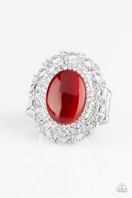 Paparazzi BAROQUE The Spell - Red Moonstone - Silver Rhinestone Ring - $5 Jewelry with Ashley Swint