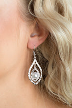 Load image into Gallery viewer, Paparazzi Breaking Glass Ceilings - Silver - Marquise Shaped Pearly Center - White Rhinestones - Earrings - $5 Jewelry With Ashley Swint