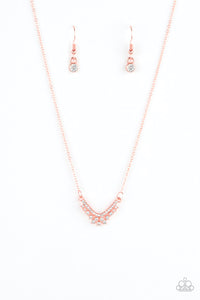 Paparazzi Classically Classic - Copper - White Rhinestones - Necklace & Earrings - $5 Jewelry With Ashley Swint