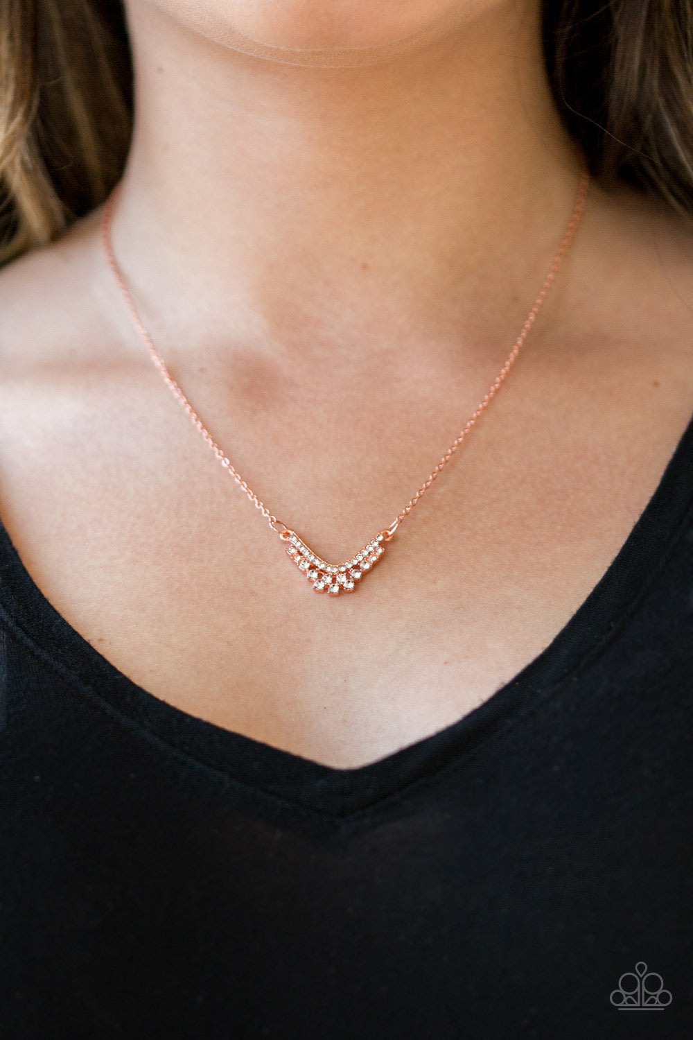 Paparazzi Classically Classic - Copper - White Rhinestones - Necklace & Earrings - $5 Jewelry With Ashley Swint