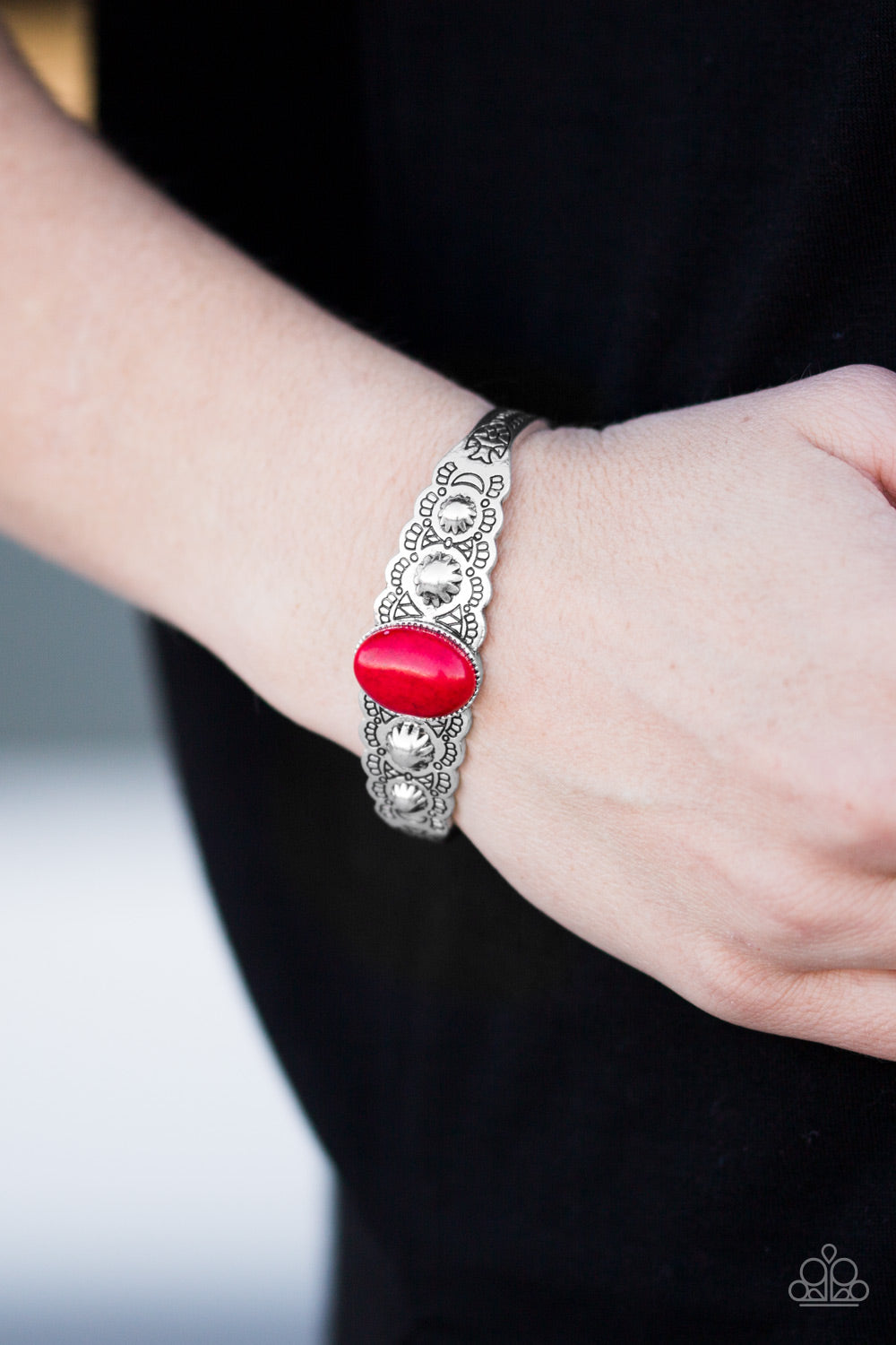 Paparazzi Desert Escapade - Red - Stone - Shimmery Silver Cuff Bracelet - $5 Jewelry With Ashley Swint