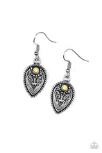 Load image into Gallery viewer, Paparazzi Distance PASTURE - Yellow Bead - Antiqued Textures Silver Teardrop Earrings - $5 Jewelry With Ashley Swint