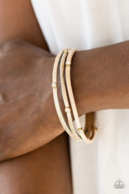Paparazzi Drop A SHINE - Gold Leather - Wrap Bracelet - $5 Jewelry With Ashley Swint