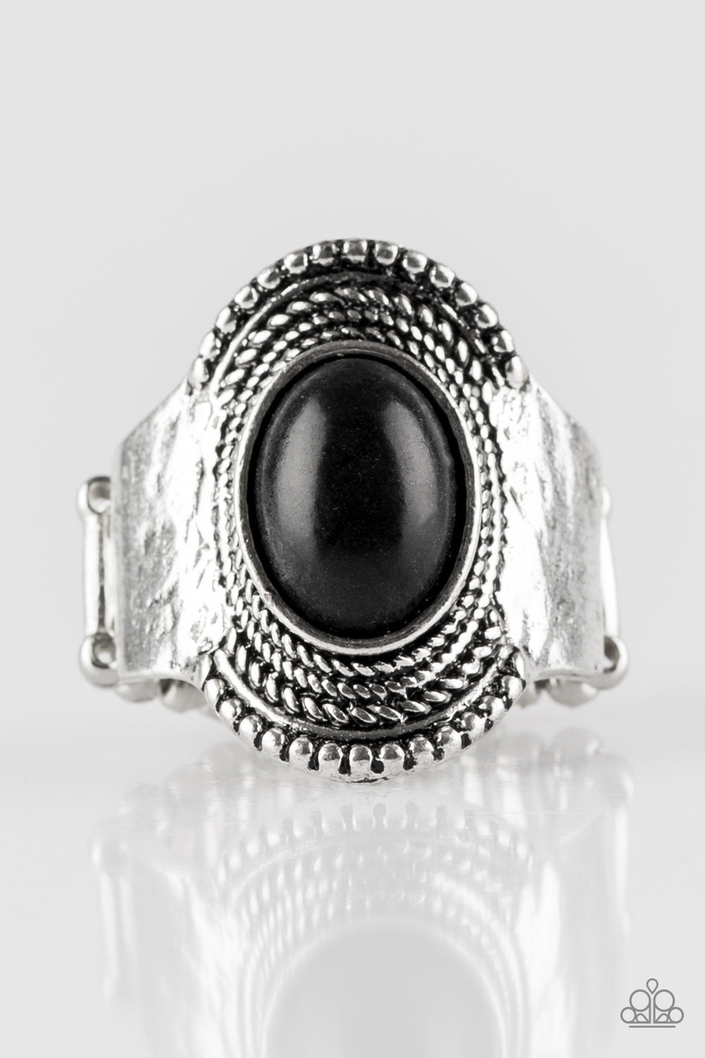 Paparazzi Modern Mesa - Black - Stone - Antiqued Silver Frame - Ring - $5 Jewelry With Ashley Swint