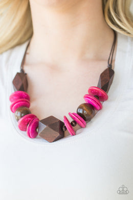Paparazzi Pacific Paradise - Pink Wooden Necklace and matching Earrings - $5 Jewelry With Ashley Swint
