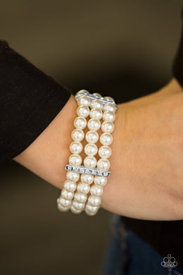 Paparazzi Royal Wedding - White Pearls - White Rhinestones - Stretchy Band Bracelet - $5 Jewelry With Ashley Swint