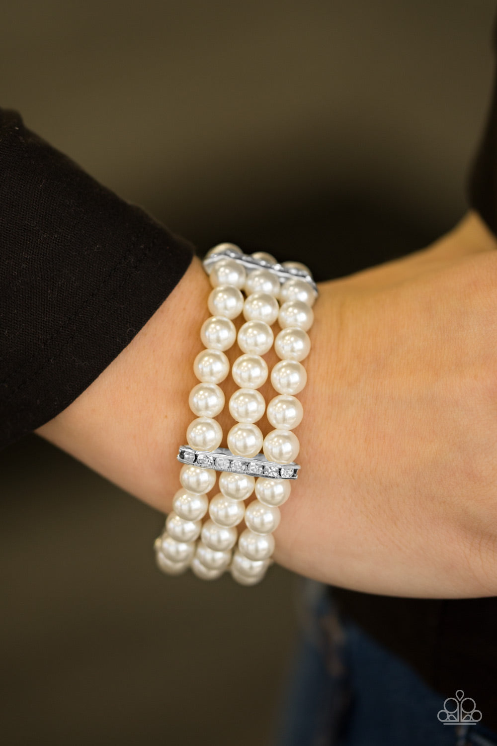 Paparazzi Royal Wedding - White Pearls - White Rhinestones - Stretchy Band Bracelet - $5 Jewelry With Ashley Swint