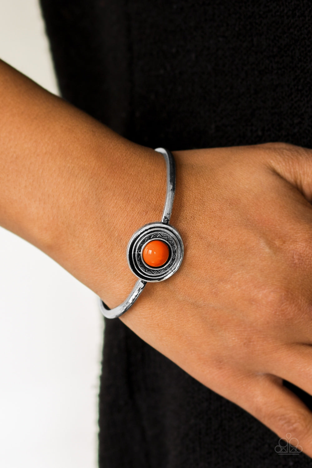 Paparazzi Sahara Sunshine - Orange - Bead - Silver Cuff Bracelet - $5 Jewelry With Ashley Swint