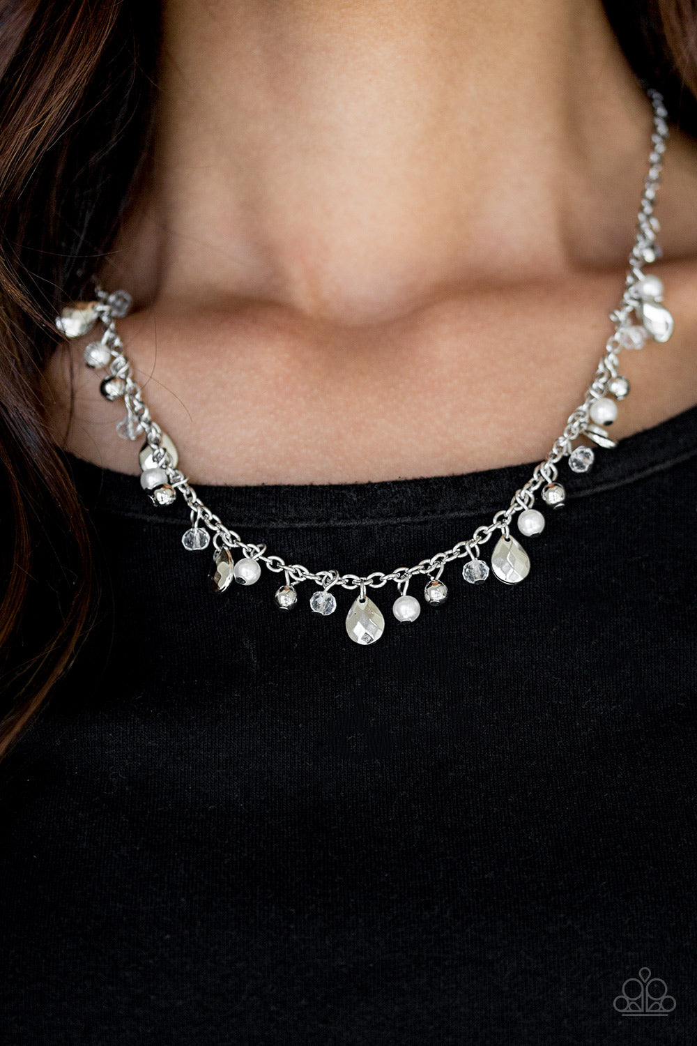 Paparazzi Spring Sophistication - White - Necklace and matching Earrings - $5 Jewelry With Ashley Swint