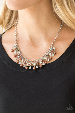 Paparazzi You May Kiss the Bride - Brown Pearls - Silver Necklace & Earrings - $5 Jewelry With Ashley Swint