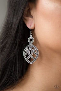 Paparazzi A Grand Statement - Silver - Smoky Rhinestones - Ribbons of Shimmery Silver - Earrings - $5 Jewelry with Ashley Swint