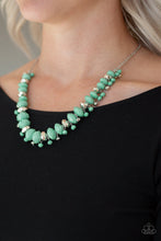 Load image into Gallery viewer, Paparazzi BRAGS To Riches - Green Beads - Silver Necklace and matching Earrings - $5 Jewelry With Ashley Swint