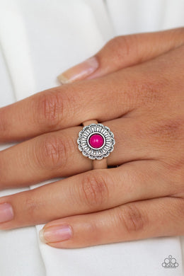 Paparazzi Daisy Dawn - Pink Bead - Silver Antiqued Floral Ring - $5 Jewelry With Ashley Swint