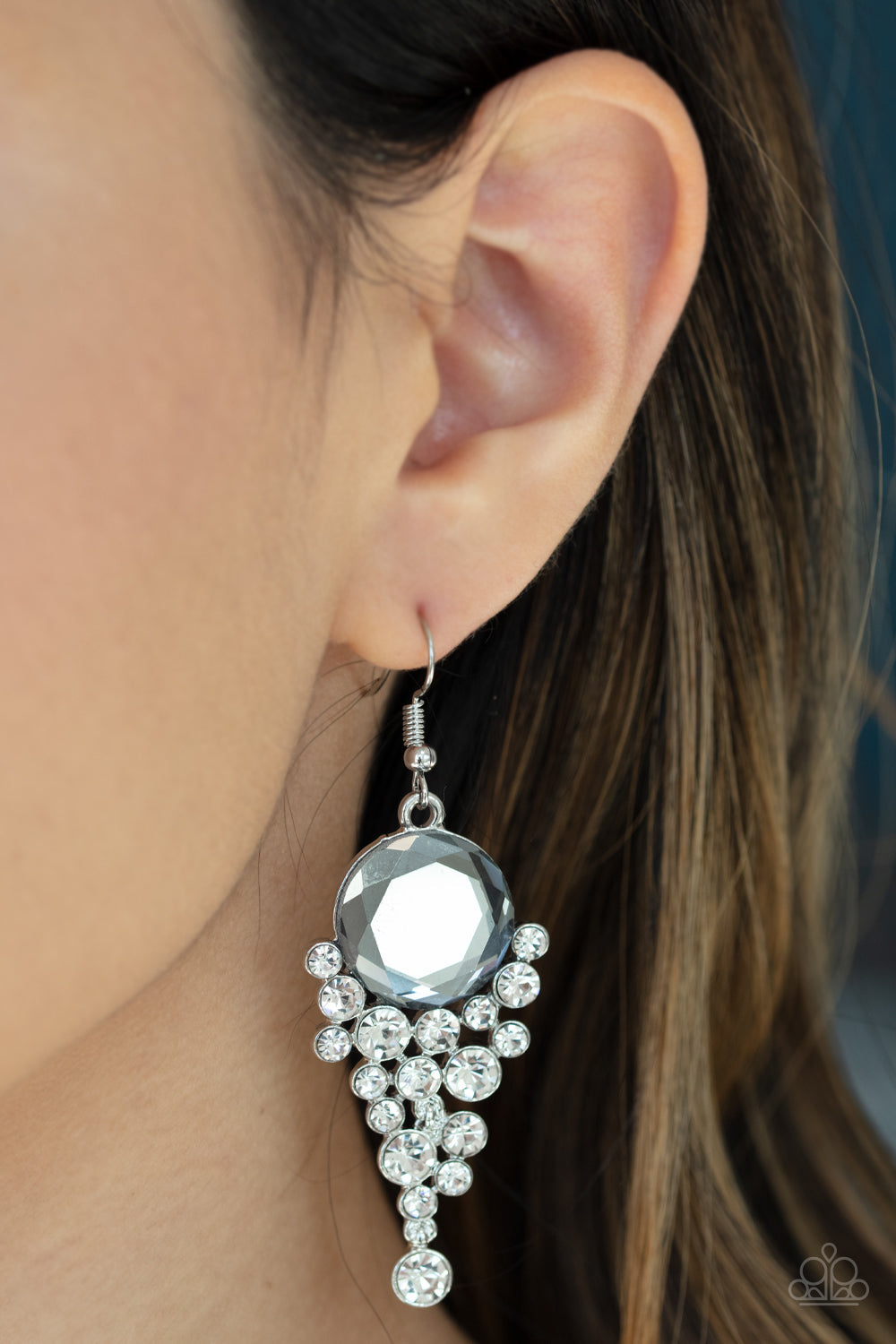 Paparazzi Elegantly Effervescent - Silver Gem - White Rhinestones - Earrings - $5 Jewelry with Ashley Swint