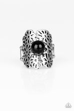 Load image into Gallery viewer, Paparazzi Flower Shower - Black - Silver Flowers - Ring - $5 Jewelry with Ashley Swint