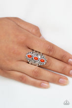 Load image into Gallery viewer, Paparazzi Mayan Motif - Orange Beads - Silver Embossed - Ring - $5 Jewelry With Ashley Swint