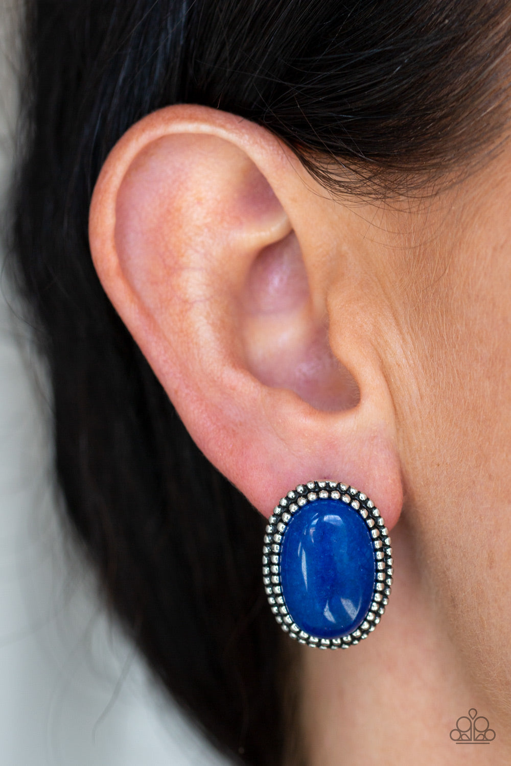 Paparazzi Shiny Sediment - Blue Stone - Studded Silver - Post Earrings - $5 Jewelry with Ashley Swint