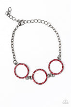 Load image into Gallery viewer, Paparazzi Dress The Part - Red - Fiery Rhinestones - Glittery Gunmetal Rings - Bracelet - $5 Jewelry With Ashley Swint
