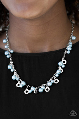 Paparazzi Elegant Ensemble - Blue Beads and Pearls - Silver Chain Necklace and matching Earrings - $5 Jewelry With Ashley Swint